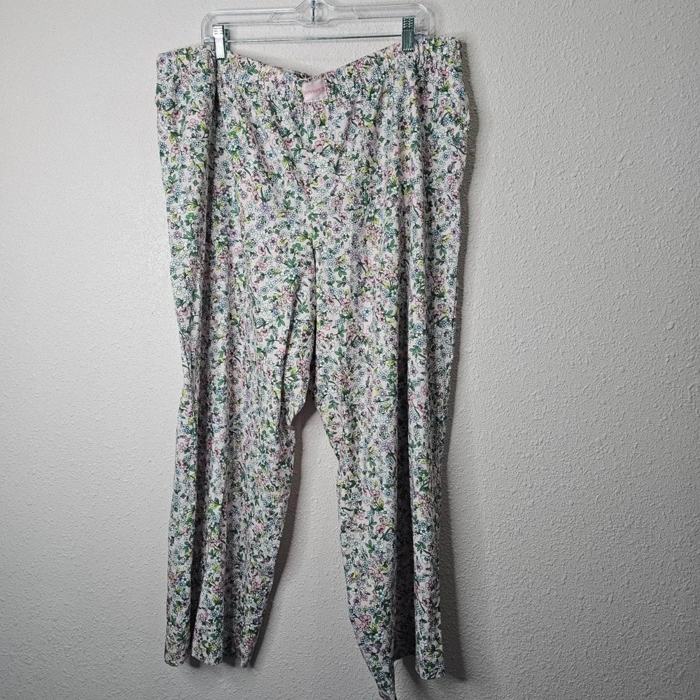 Joyspun Womens 2X Pink‎ Floral Pajama Pants Elastic Waist Faux Fly Pockets Rayon